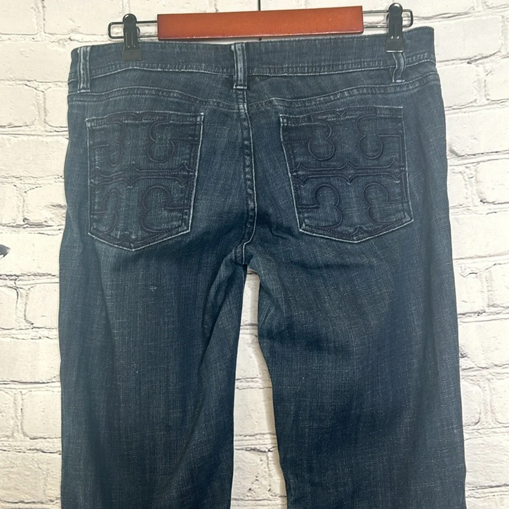 Tory Burch Tapered Leg Dark Wash Denim Blue Jeans Size 29 Excellent Condition